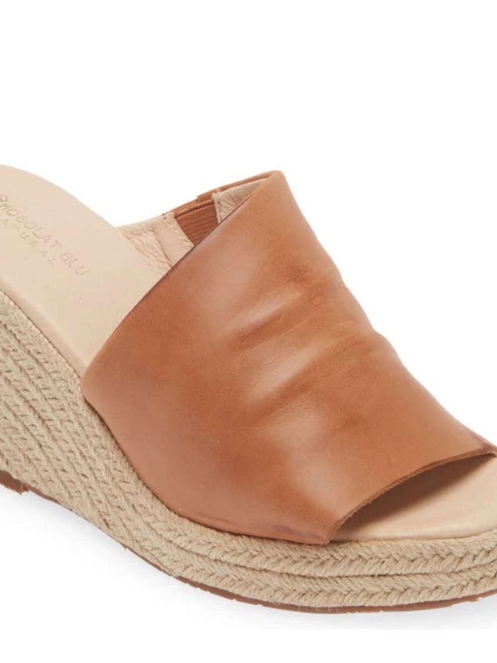 Chocolat Blu Tan Leather Espadrille Wedge Mule